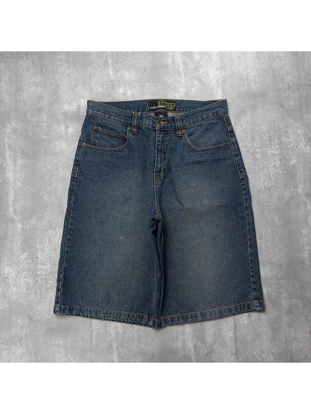 Y2K Dark Wash Anchor Blue Grunge Baggy Skater Denim Jorts